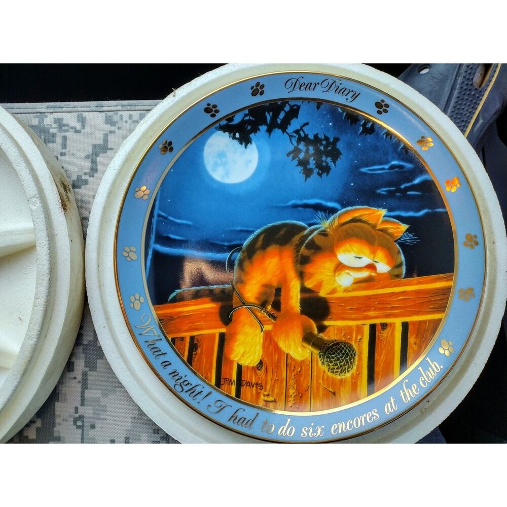 Garfield Collector Plate Dear Diary Series What A Night 1990 Mint Cond COA